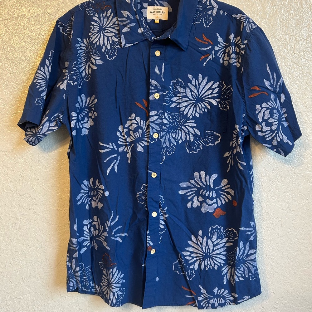 Quiksilver Waterman Collection Blue Floral Button Up Shirt Men’s Large Tropical